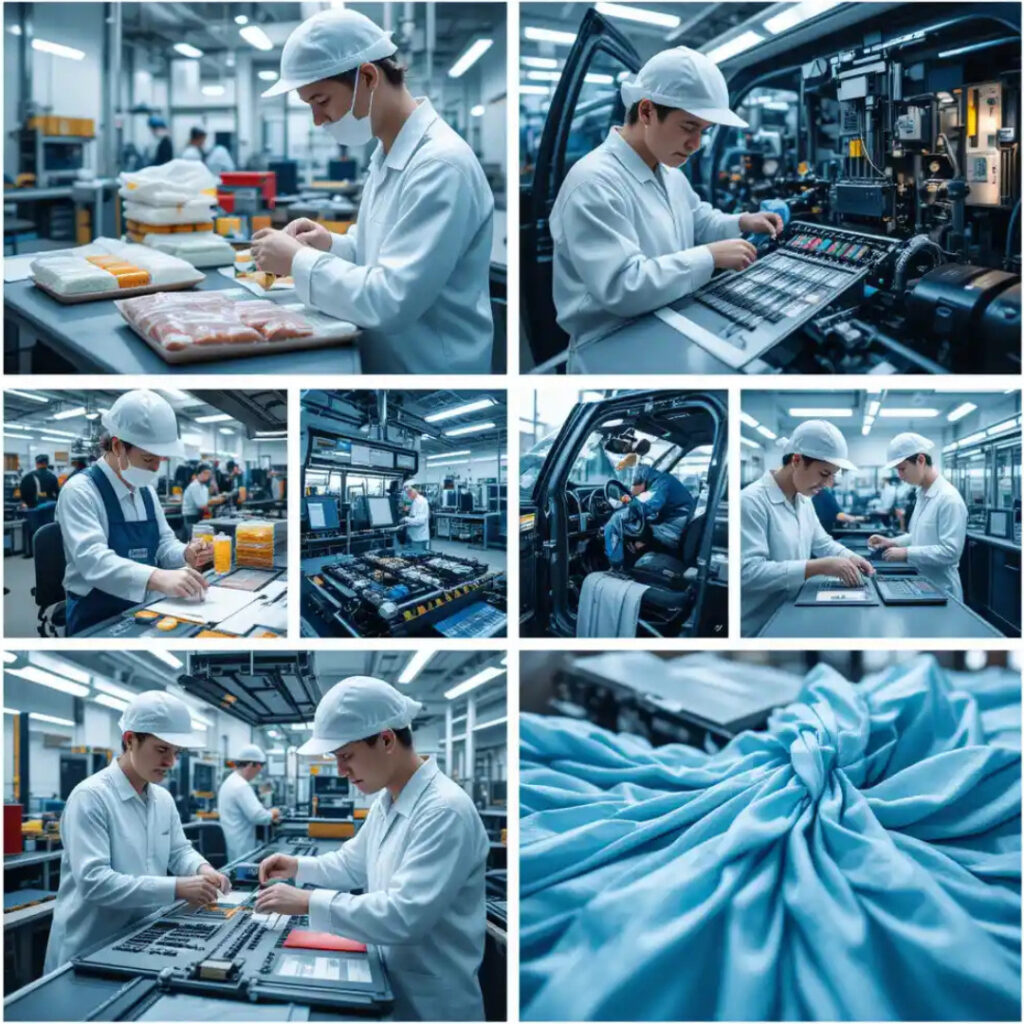 workers working in different factory sectors